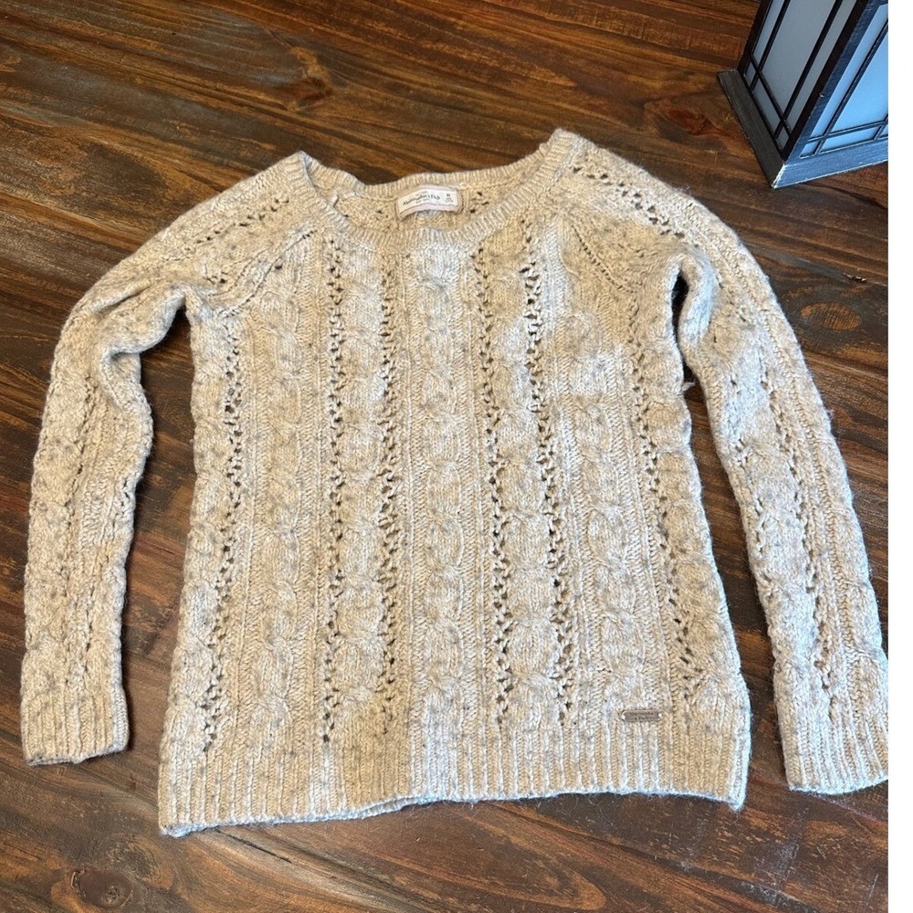 Abercrombie & Fitch Wool Alpaca Blend Fisherman Knit Sweater Beige Woman's M